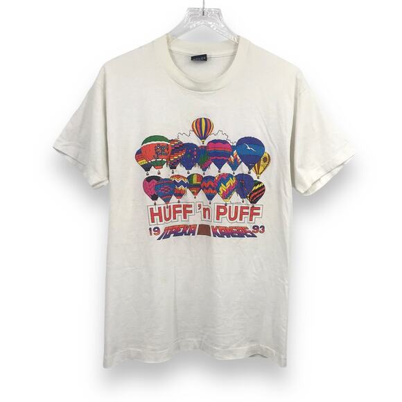 VTG Fruit Of The Loom HUFF 'n PUFF 1993 Topeka Kansas Tee L Crew Short Sleeve - Picture 1 of 7